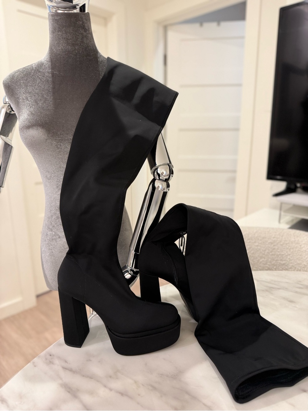 ZARA Black Over-the-Knee Platform Sock Boots EU 39 / US 8.5